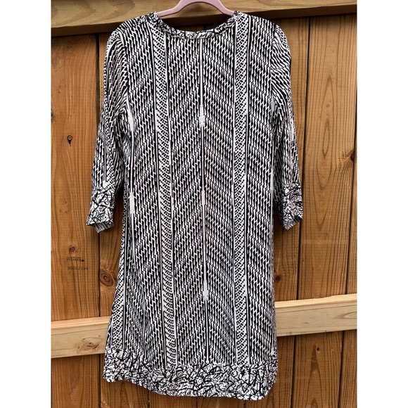 Soft Surroundings Dress XS Black White Print 3/4 Sleeve‎ Wooden Buttons - Picture 5 of 9